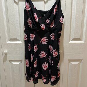 Express Black Mini Dress Pink Red Feather Print Spaghetti Straps